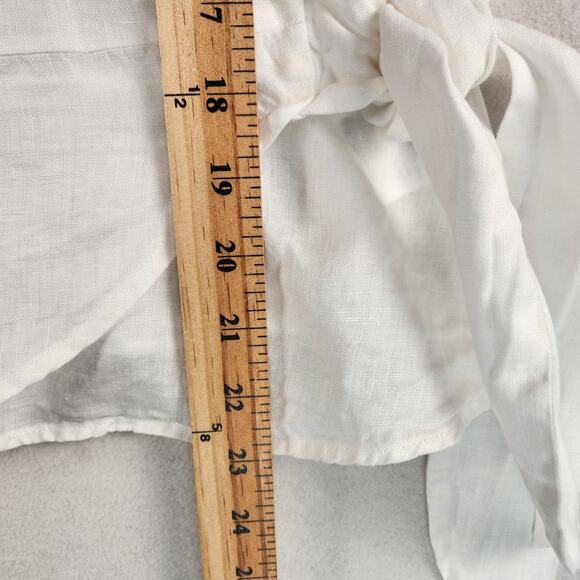 H&M 100% Linen Peplum Wrap Blouse Women’s SZ 8 White Tie Pearl Buttons EUC - Picture 9 of 14